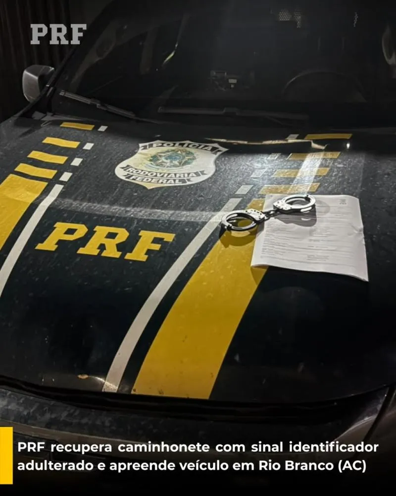 PRF recupera caminhonete com sinal identificador adulterado e apreende veículo em Rio Branco (AC)